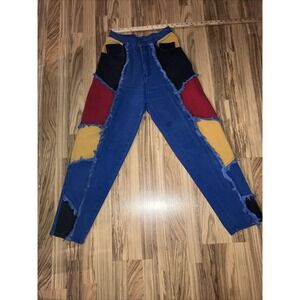 Vtg Machine 90s Jeans Color Block Pants Baggy Mom high‎ waisted